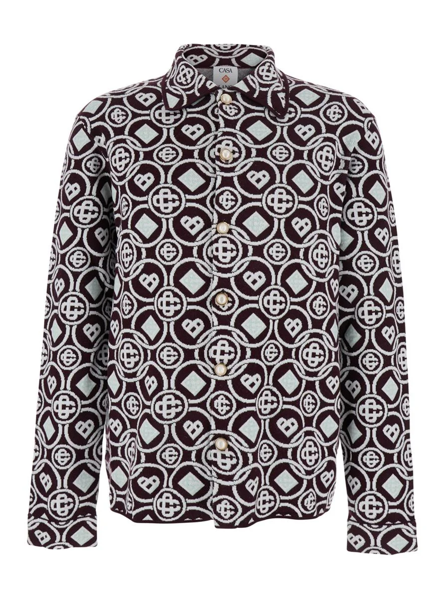 Casablanca Bordeaux Shirt With Classic Collar And All-Over Monogram In Cotton Man - 1