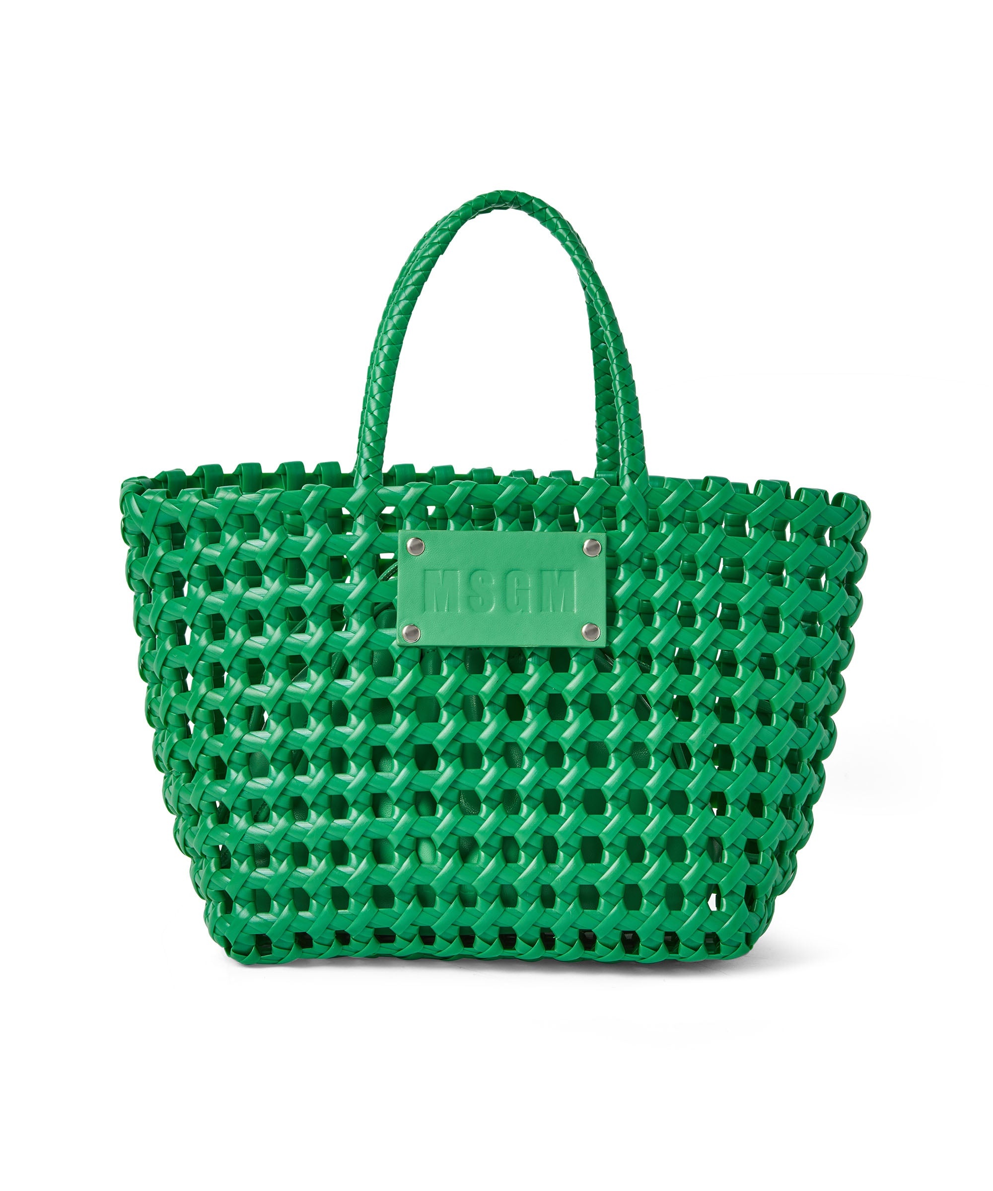 Faux leather basket net mini bag with accompanying mini pouch - 1