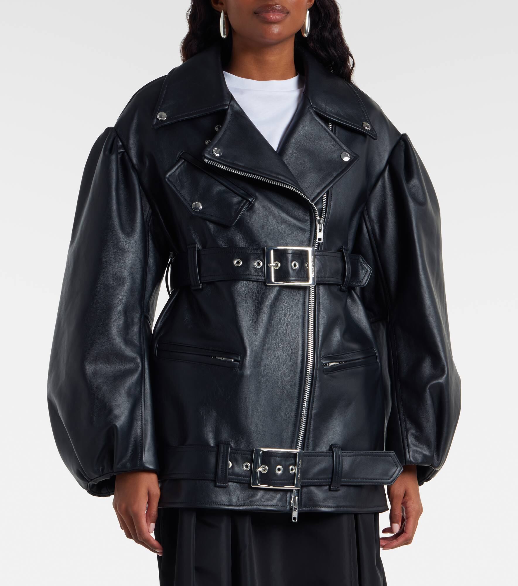 Belted leather biker jacket - 7