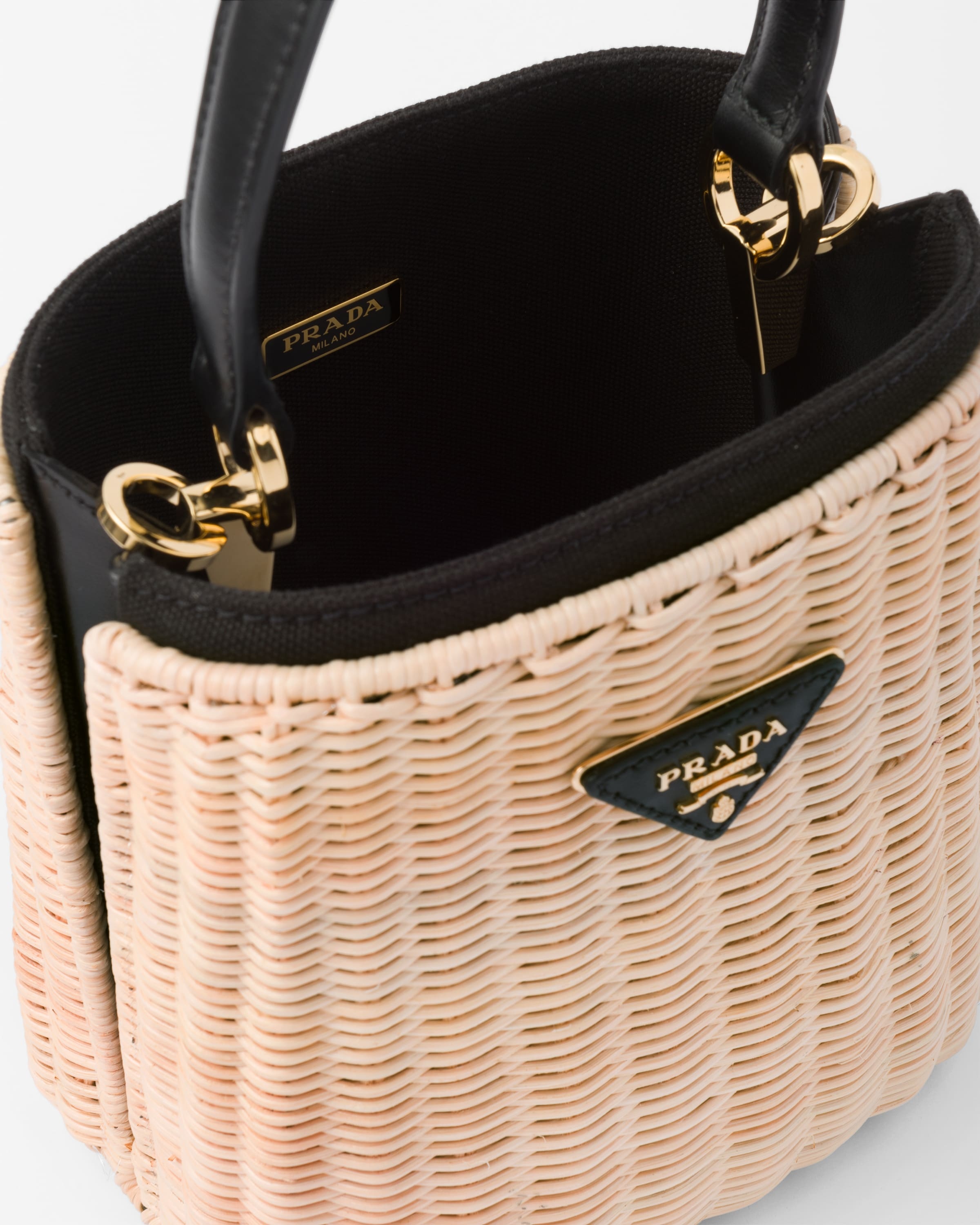 Prada Panier Wicker And Canvas Bag - Natural/white