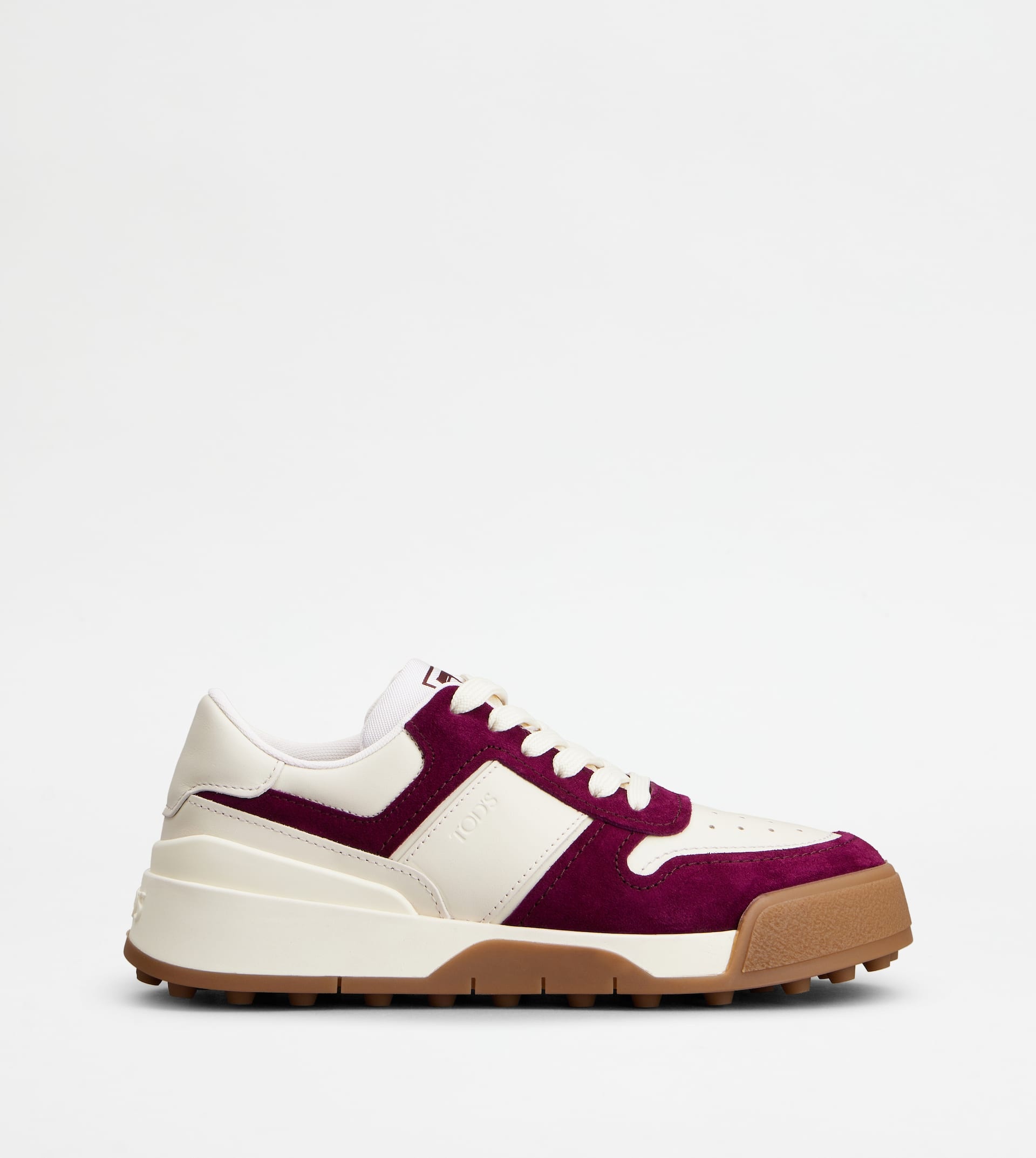 TOD'S SNEAKERS IN SMOOTH LEATHER AND SUEDE - BURGUNDY, OFF WHITE, WHITE - 1