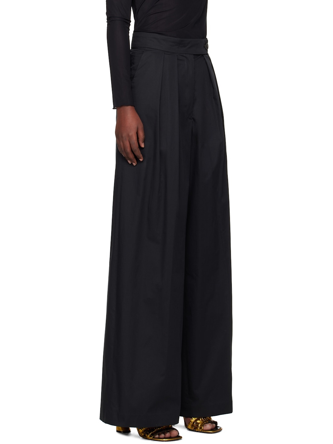 Black Wide Pleated Trousers - 2