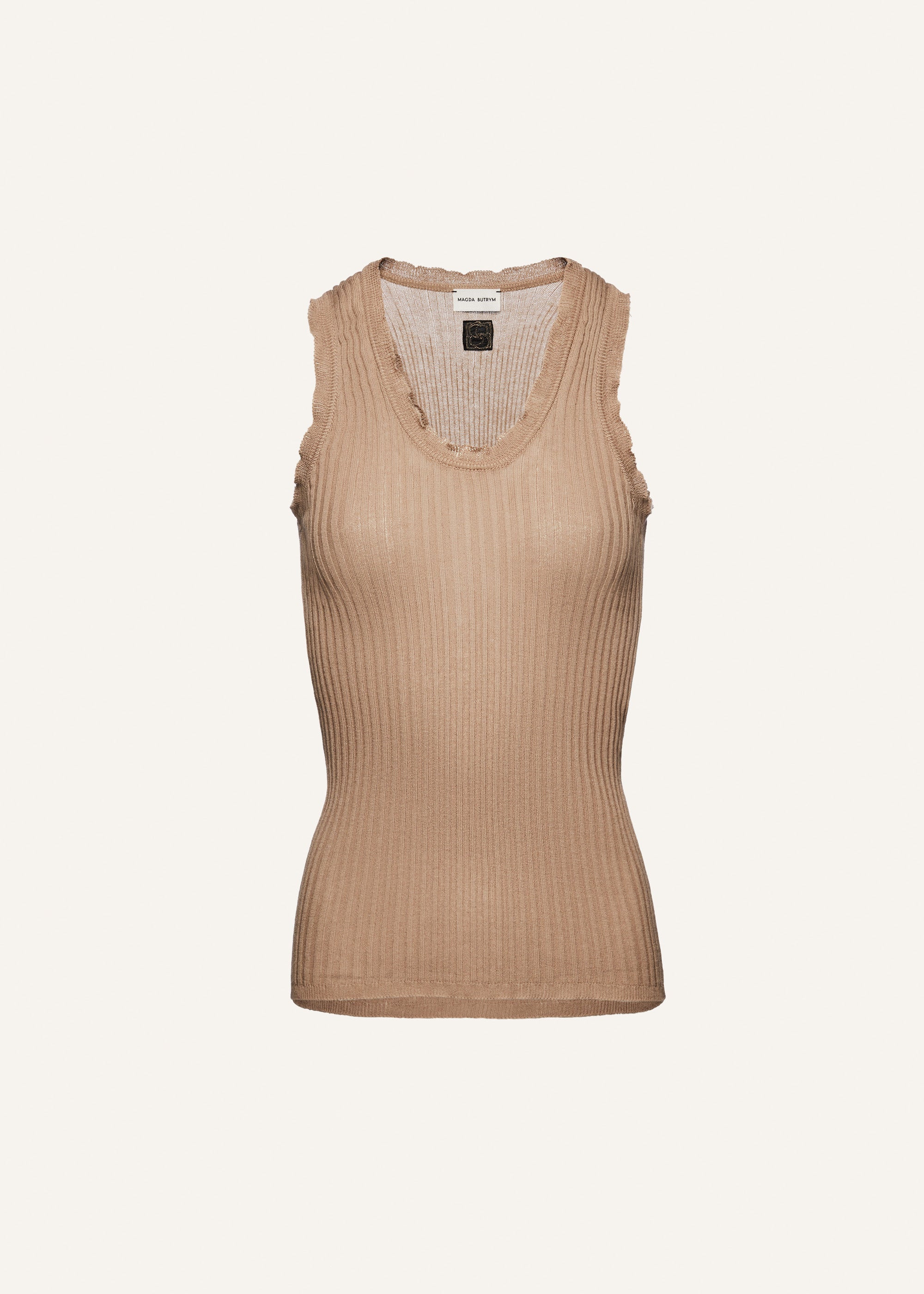 Rib stitch knitwear tank in brown - 1