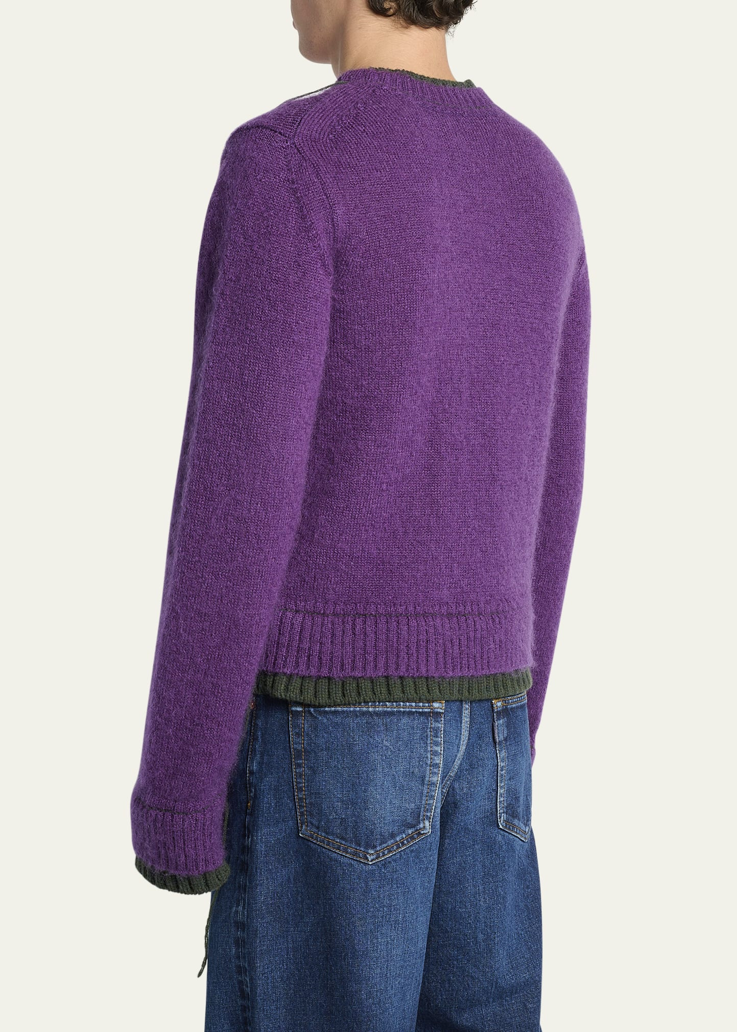 Men's Mohair Knit Layered Crewneck Sweater - 3