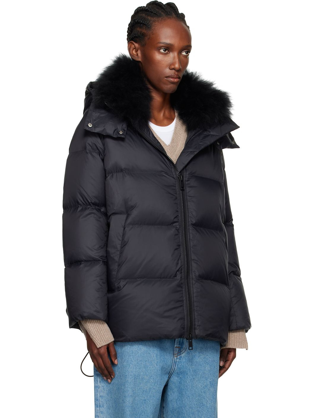 Black Iconic A Line Lambswool Collar Down Jacket - 2