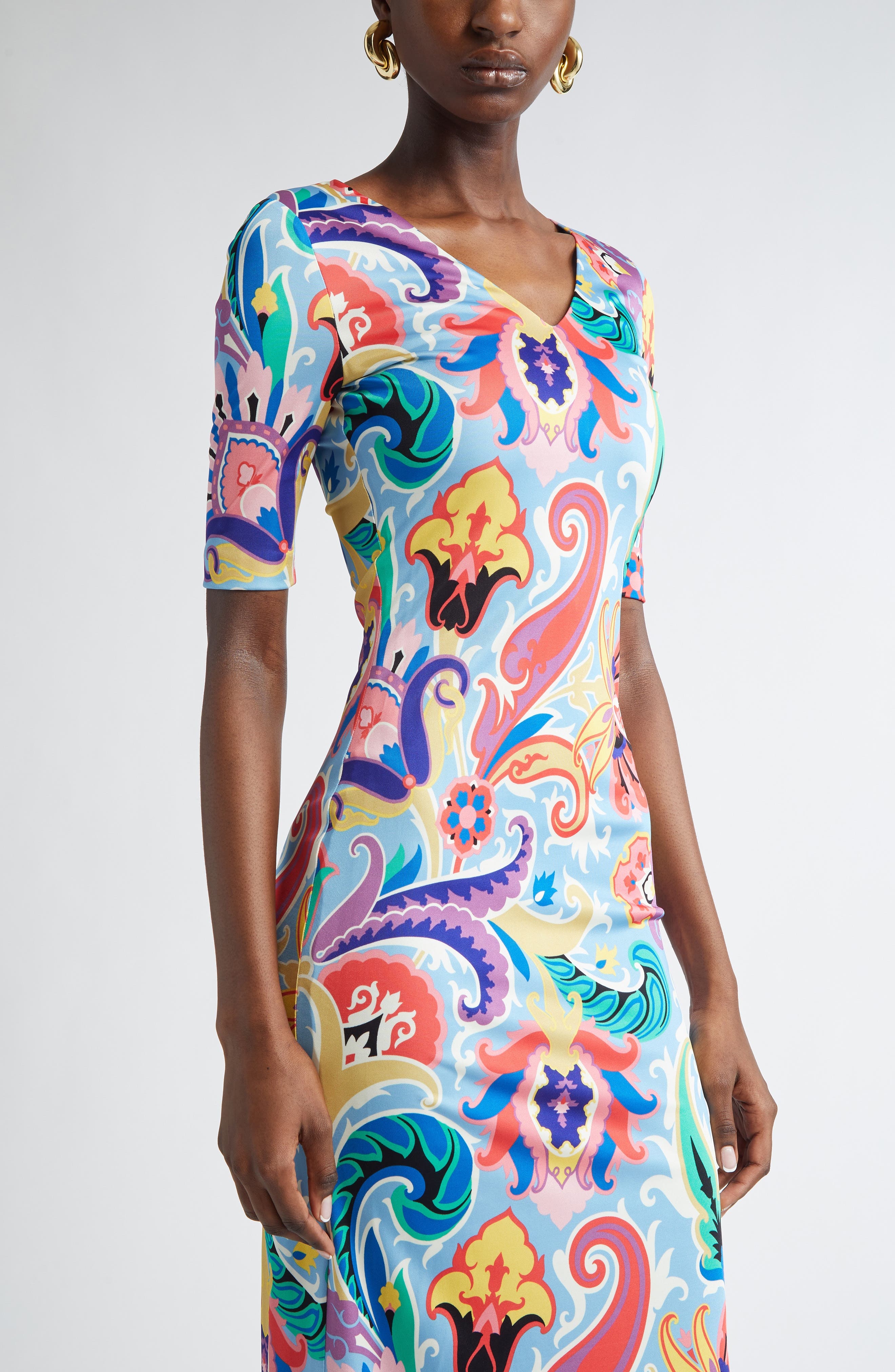 Etro Paisley Print Stretch Jersey Midi Dress in Stampa F.do Blu at Nordstrom - 4
