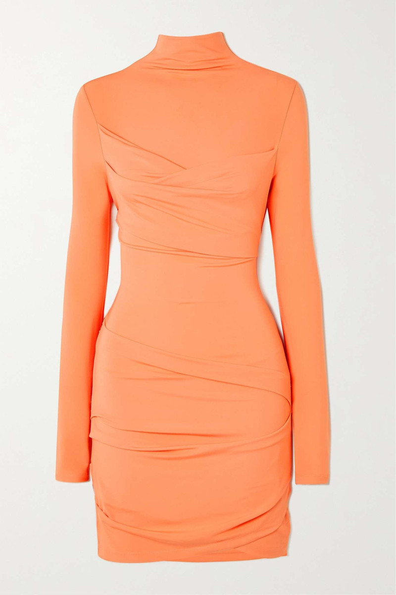 Ruched stretch-jersey turtleneck mini dress 1