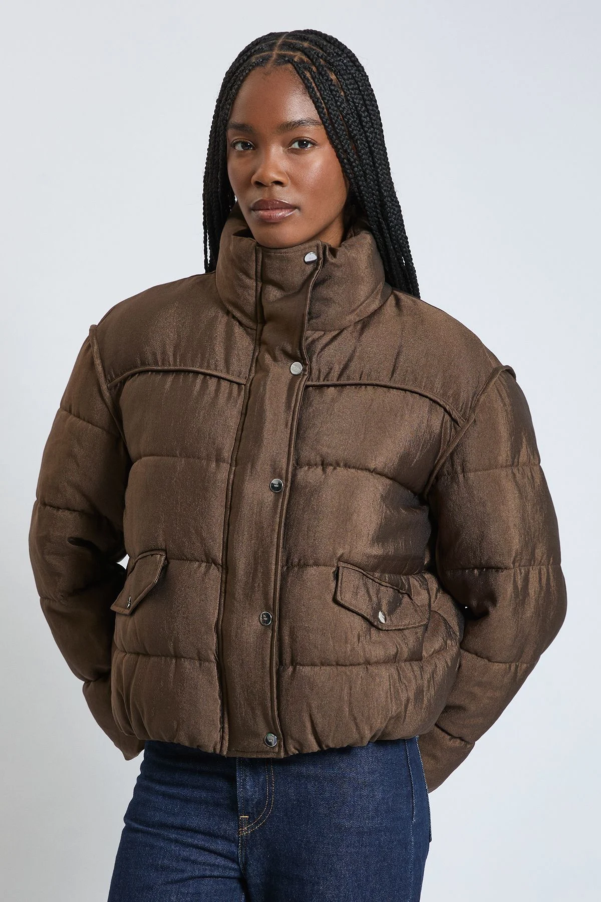Padded and Rib Mix Short Coat - 1