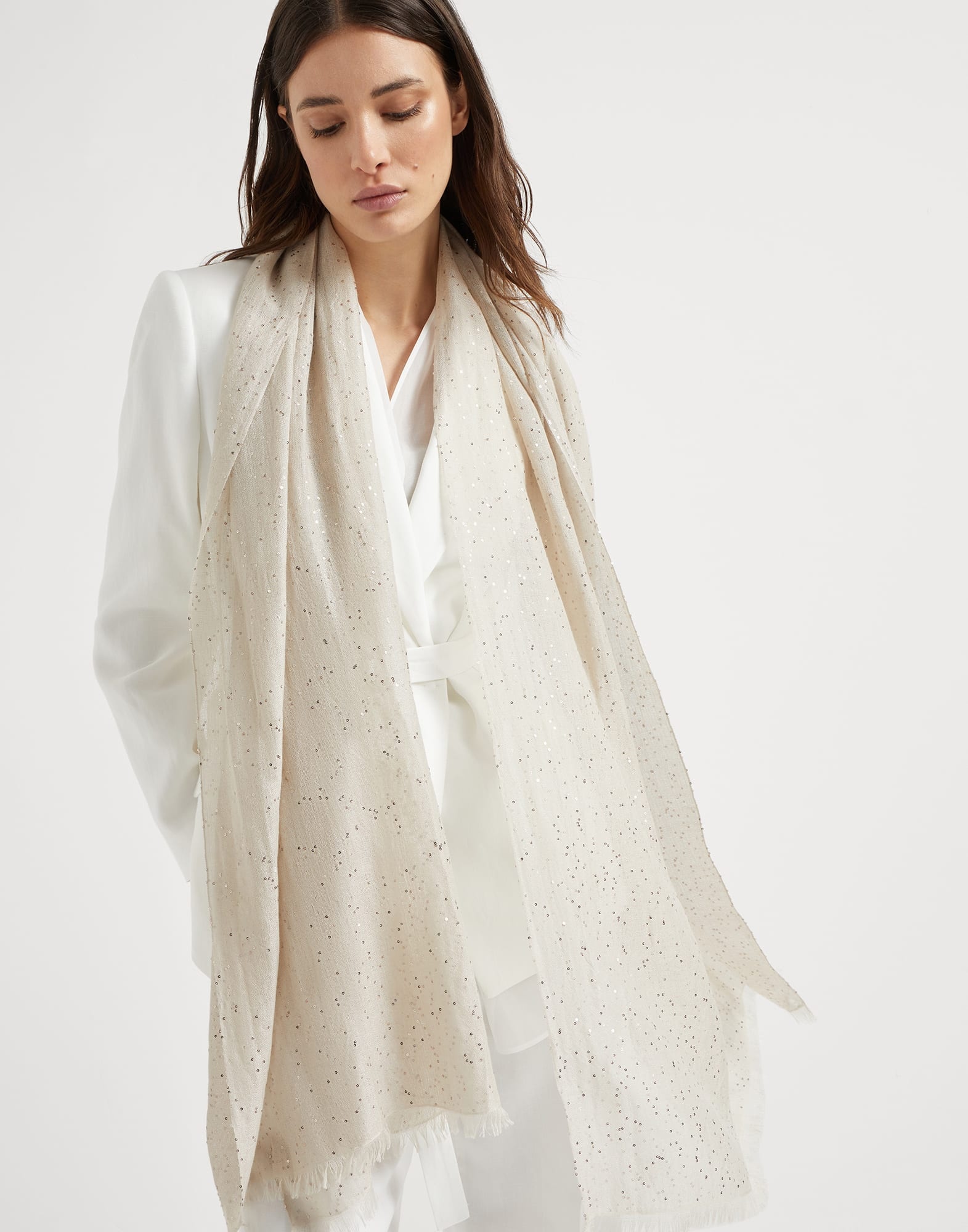 Lightweight cashmere and silk Diamond yarn knit scarf - 4