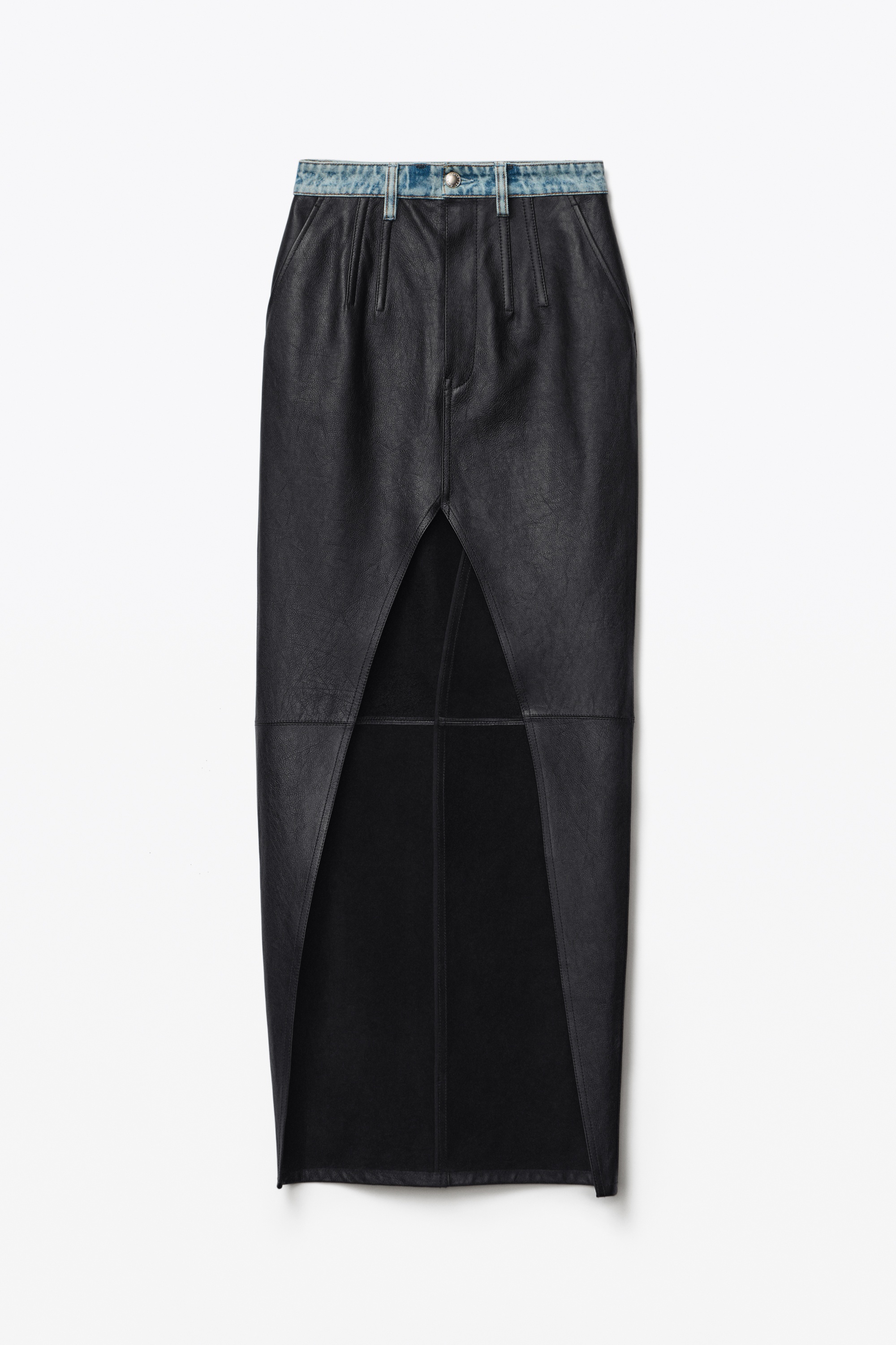 MAXI HIGH SLIT SKIRT IN CONTRAST LEATHER - 1