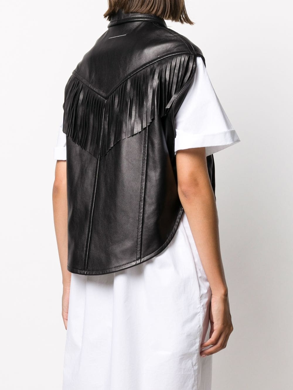 fringed sleeveless leather jacket - 4