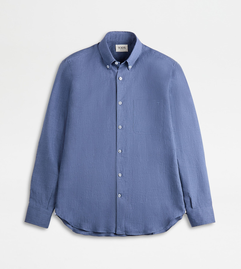 BUTTON DOWN SHIRT IN LINEN - BLUE 1