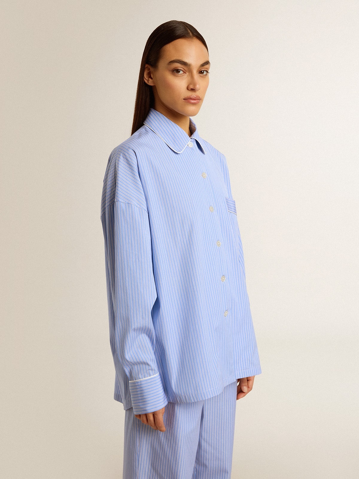 Women's shirt in striped cotton poplin - 5