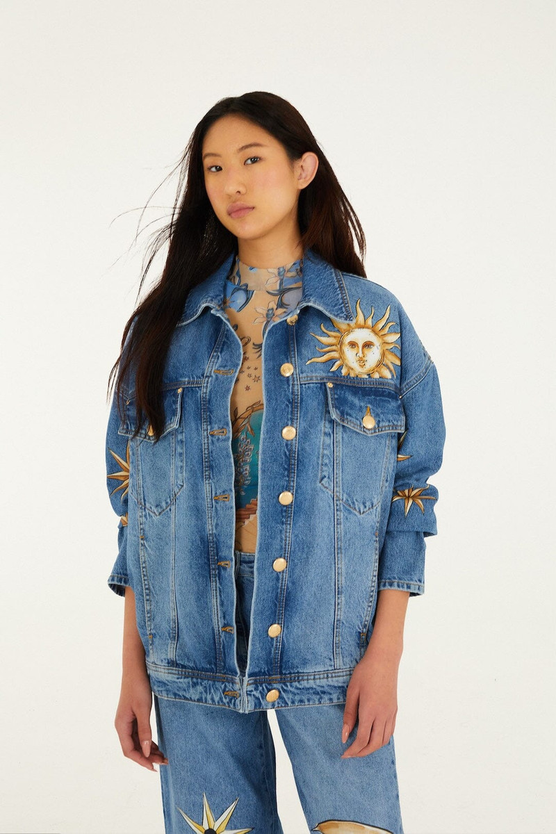 Denim Mystical Sun Printed Jacket 1