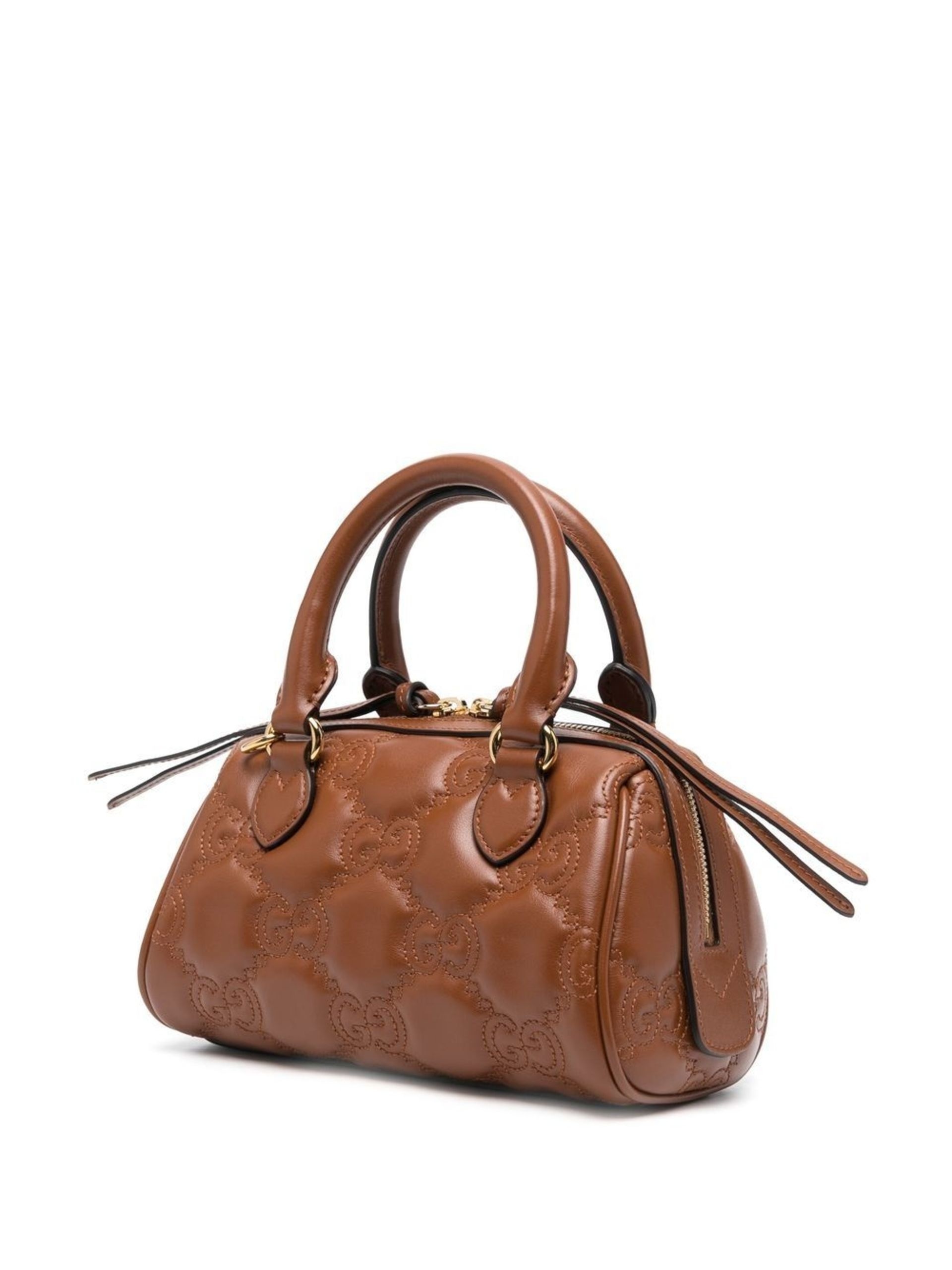 Brown matelassé mini leather top handle bag - 3