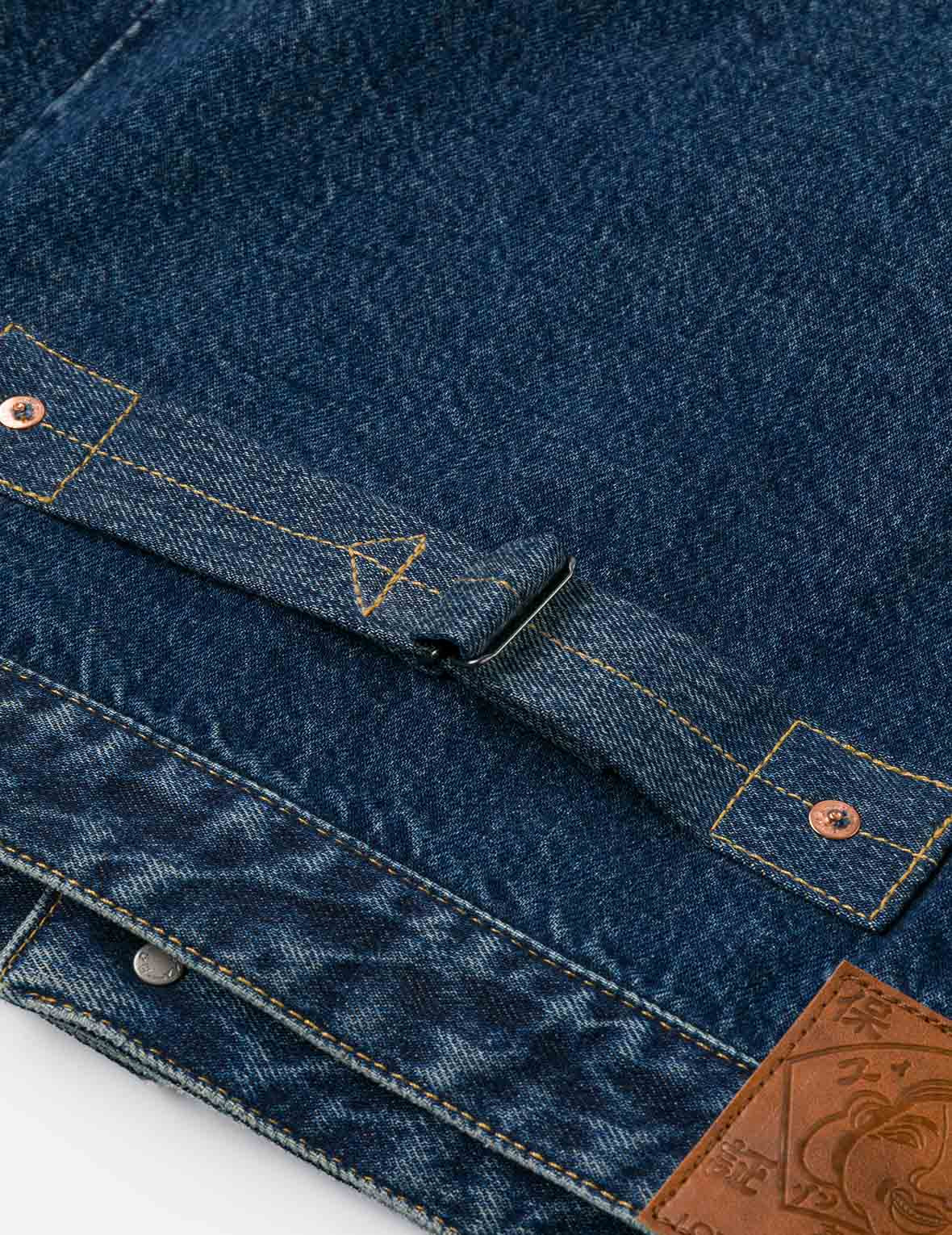 Distressed Seagull Print and Frayed Logo Patch Embroidery Relax Fit Denim Jacket - 13