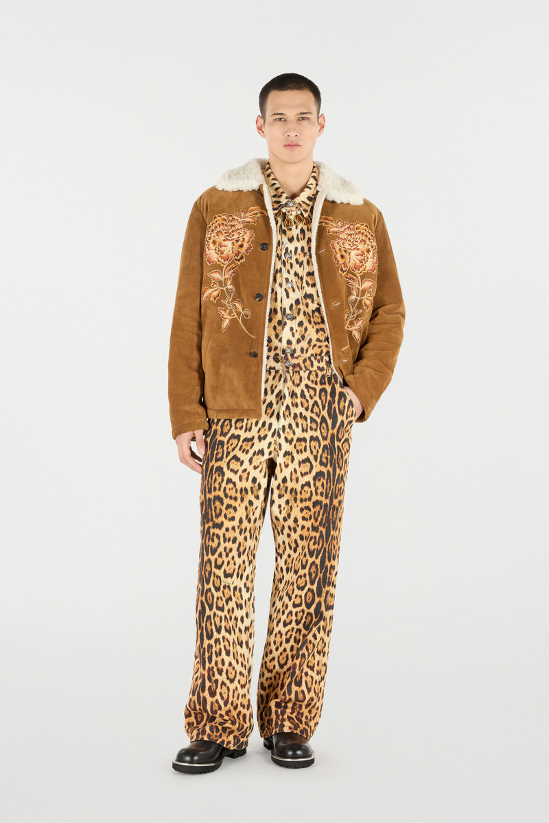 Roberto Cavalli Suede Leather Jacket with Flowers and Tigers outlook