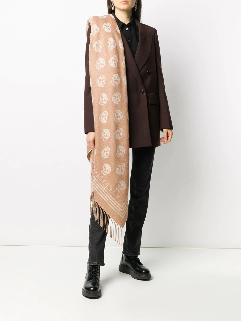 skull-print fringed scarf - 2