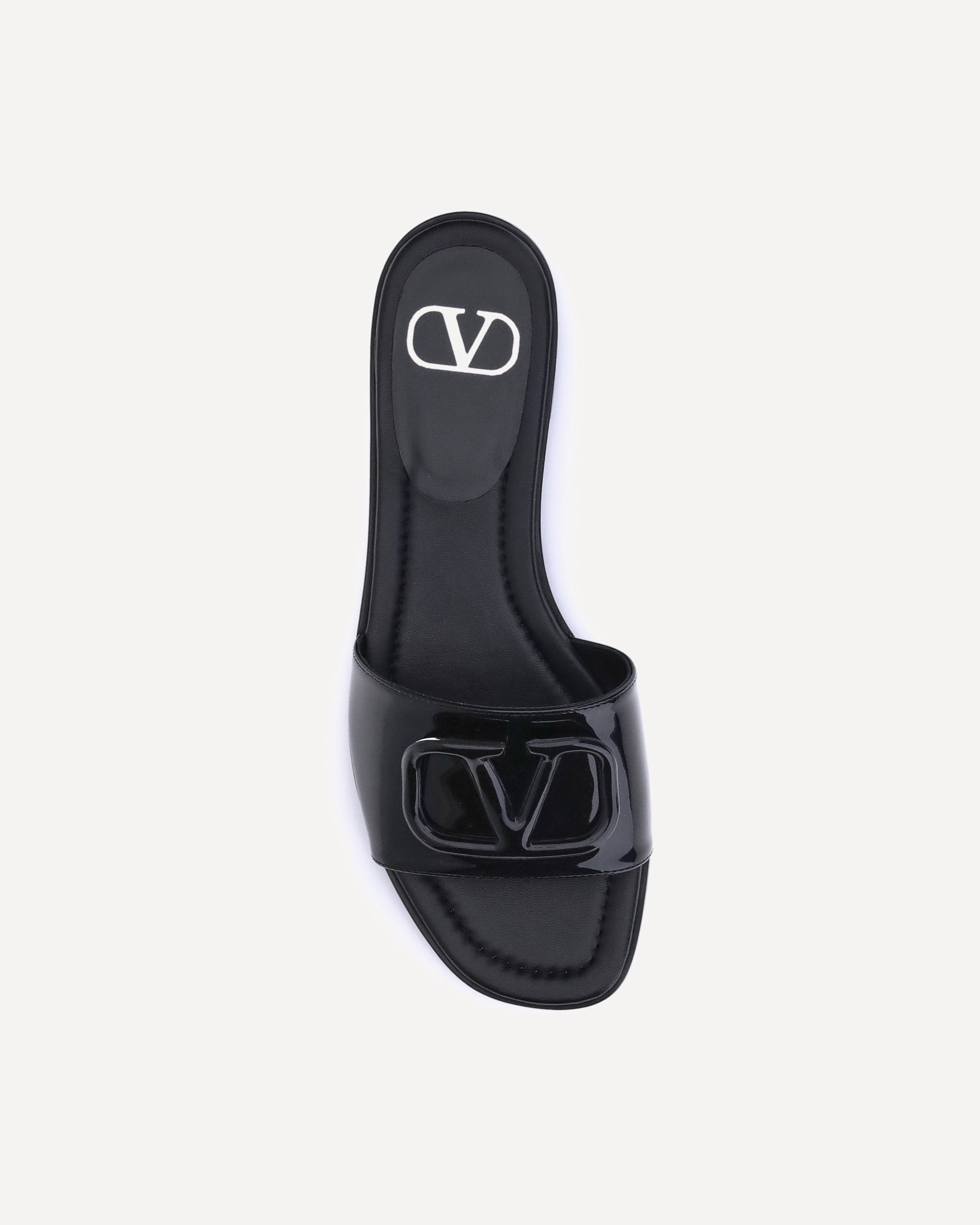 Patent leathe VLogo slide Sandals - 4