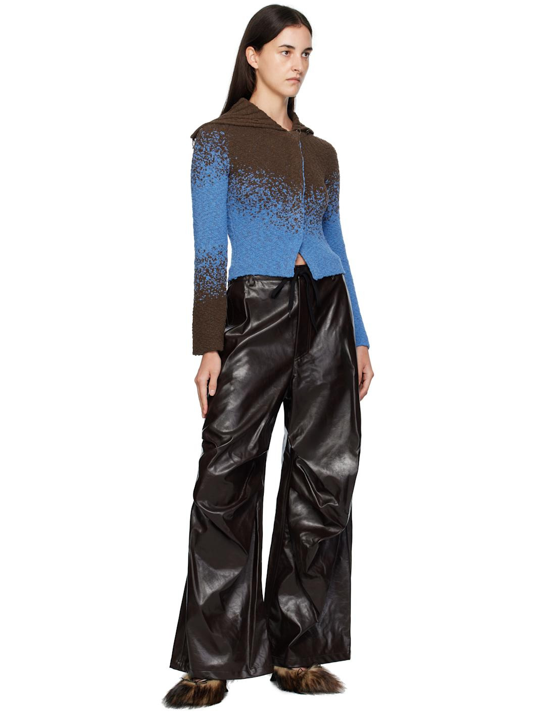 Blue & Brown Flow Jacquard Short Cardigan - 4