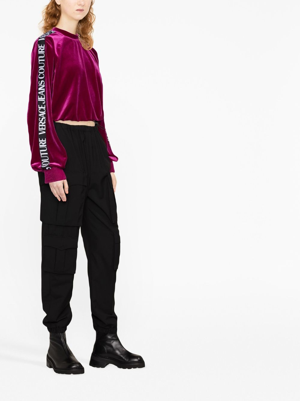 logo-trim velour sweatshirt - 4