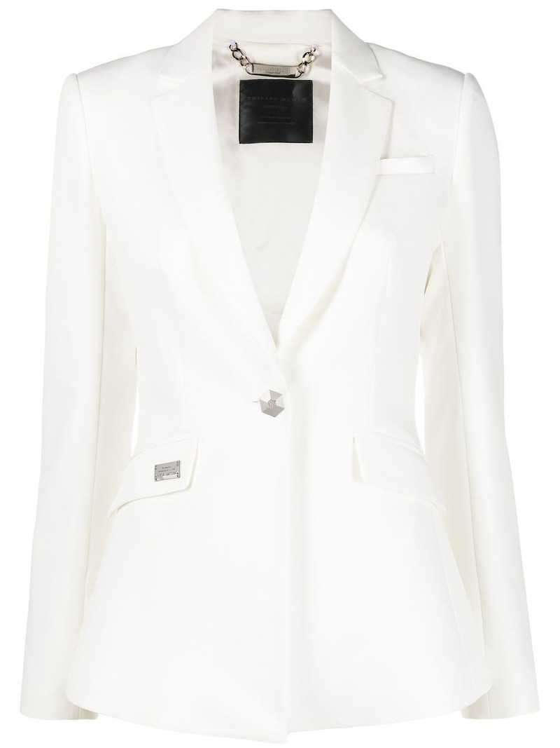 rhinestone-logo single-breasted blazer 1