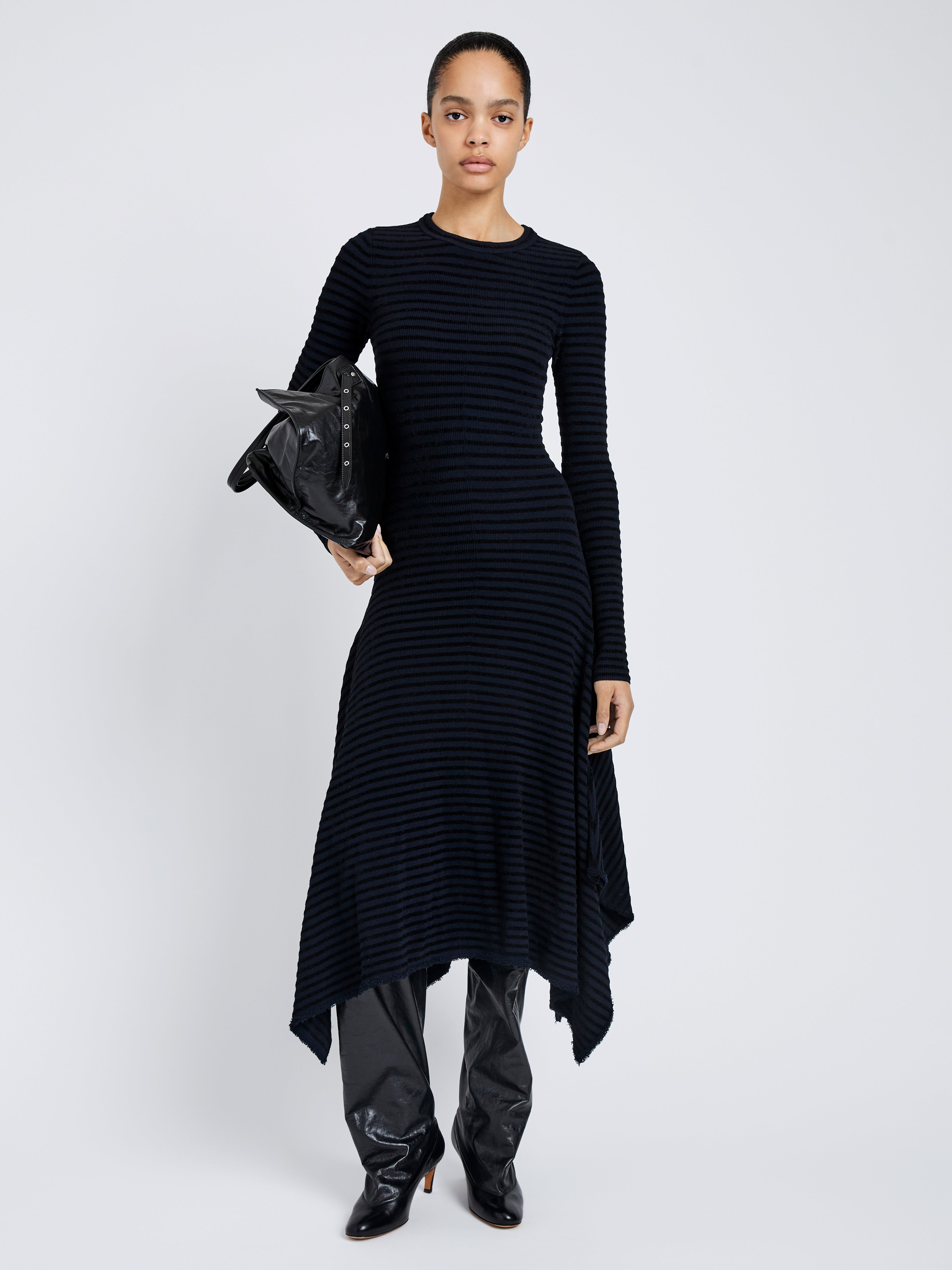 Didi Dress in Matte Viscose Velvet Stripe - 2