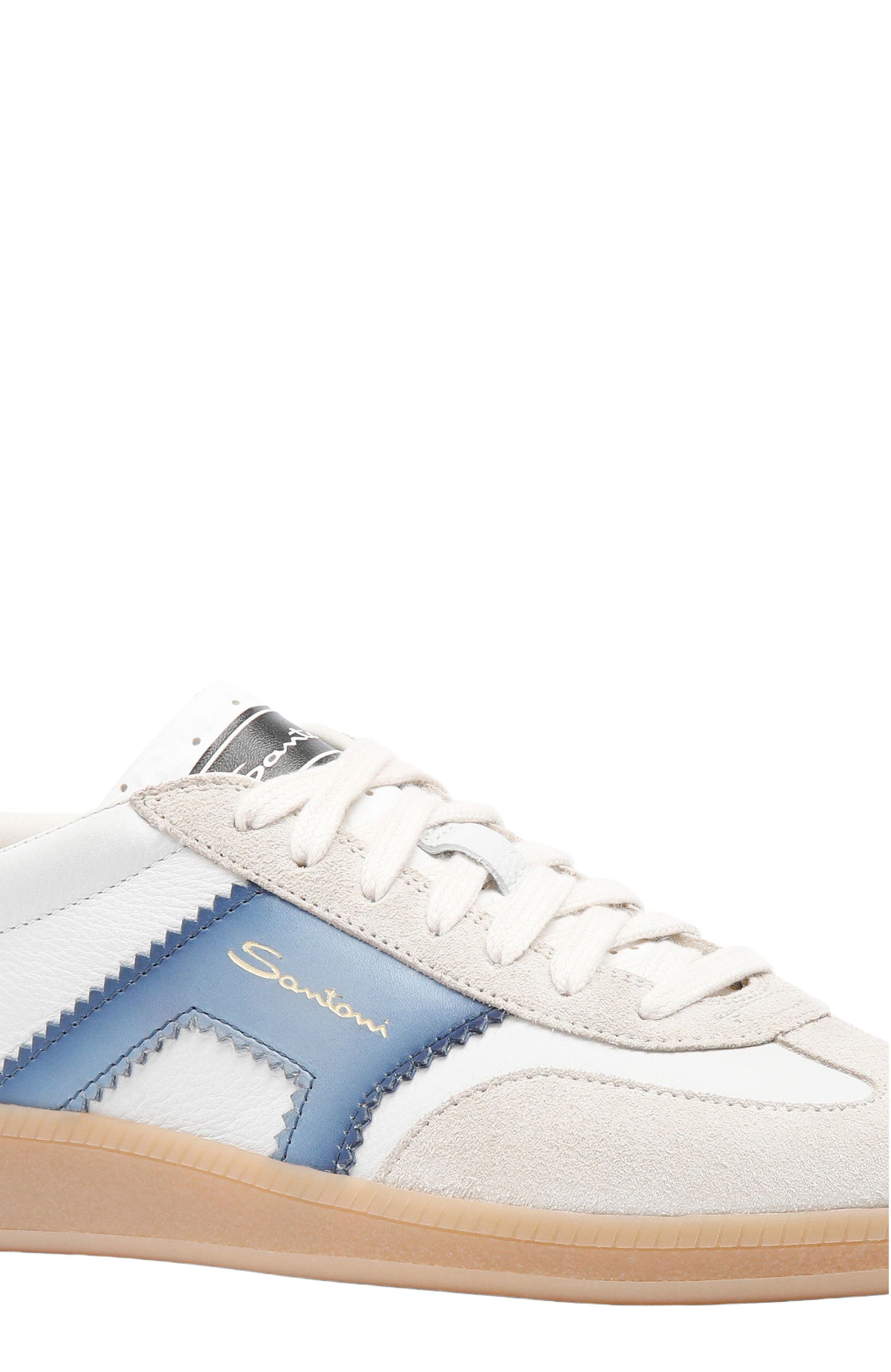 Santoni Women's leather and suede DBS Oly sneaker in White/Blue at Nordstrom - 5