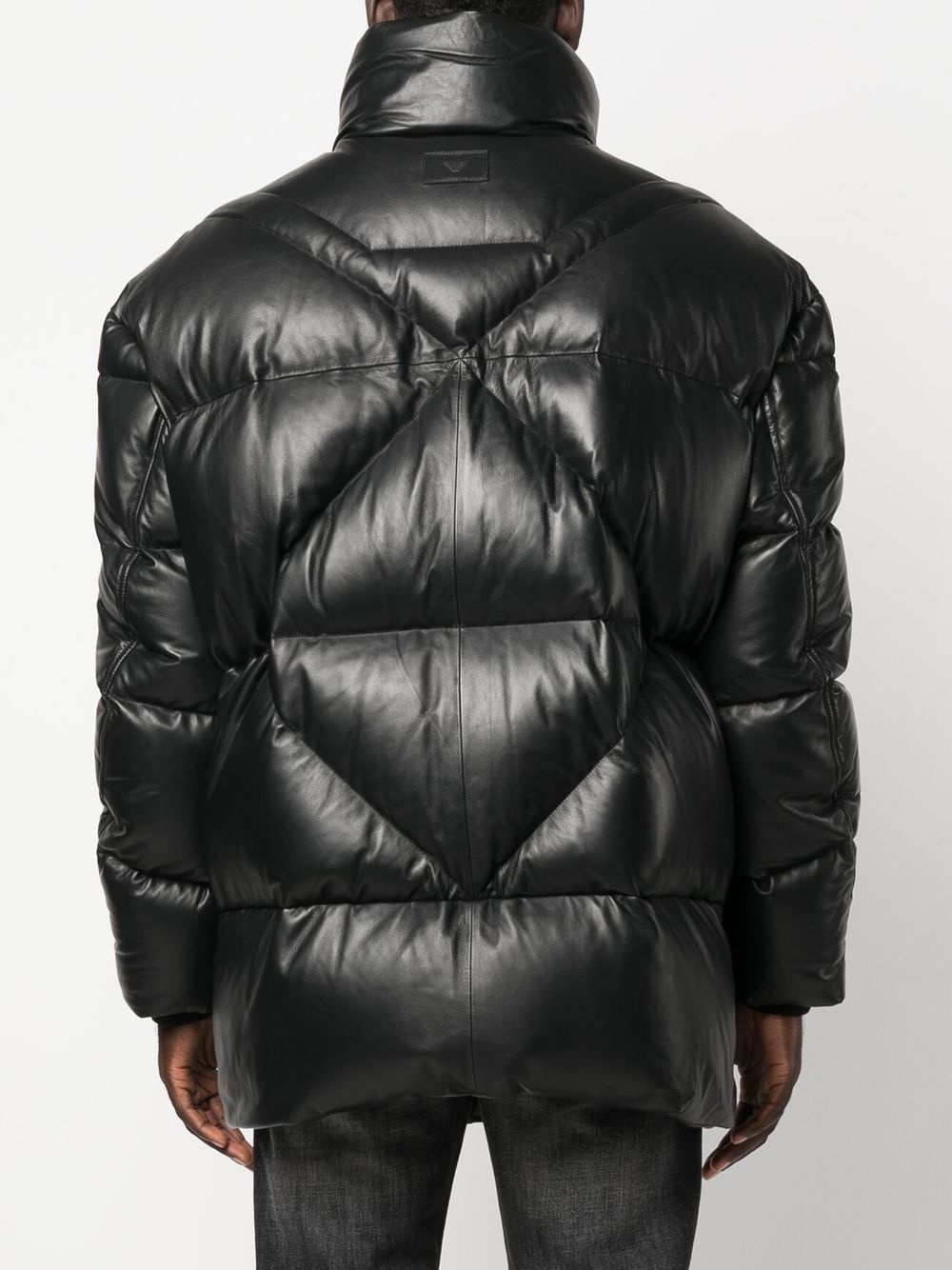 leather padded down coat - 4