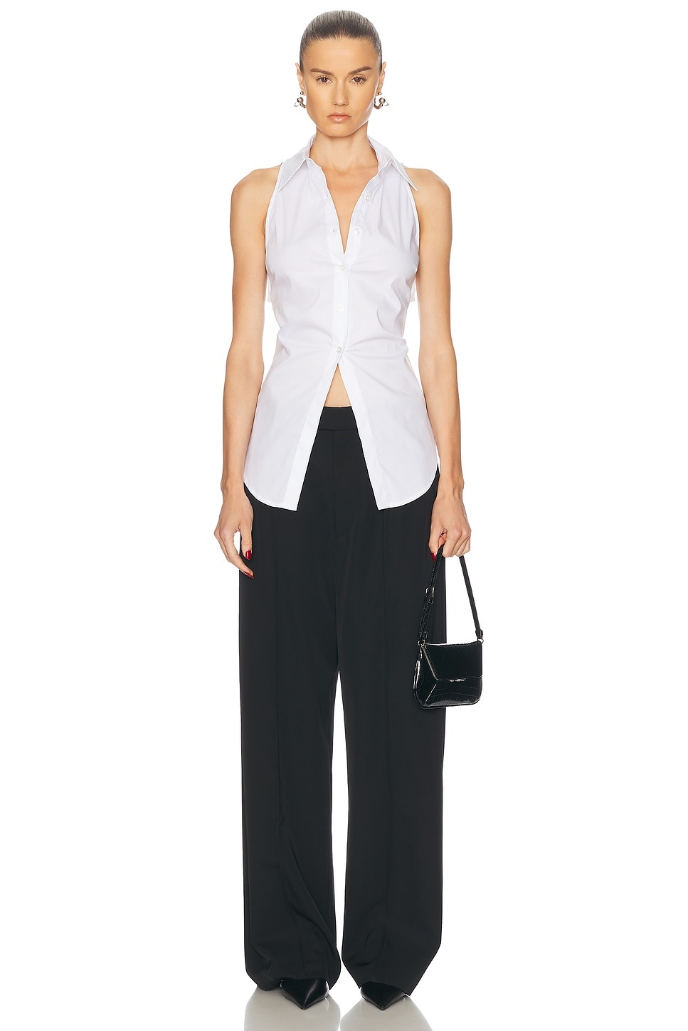 Loch Sleeveless Poplin Button Up Top - 4
