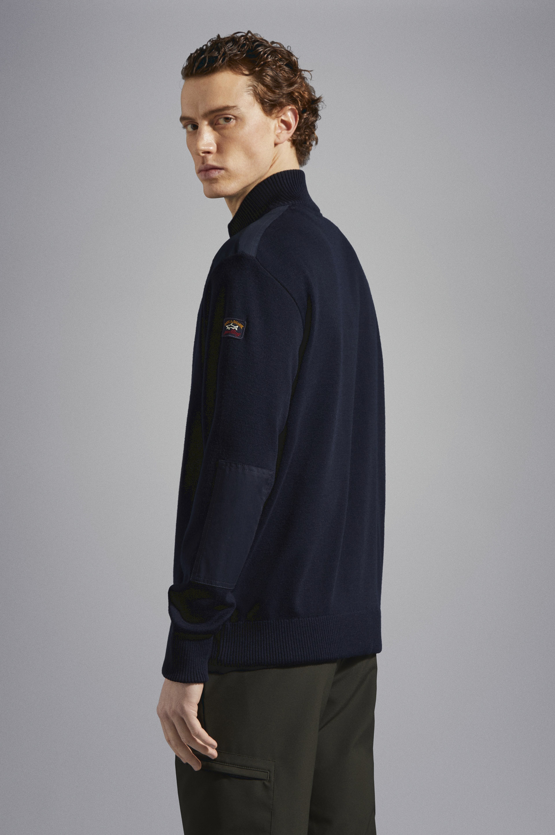WOOL FULL ZIP SWEATER WITH ICONIC BADGE - 3