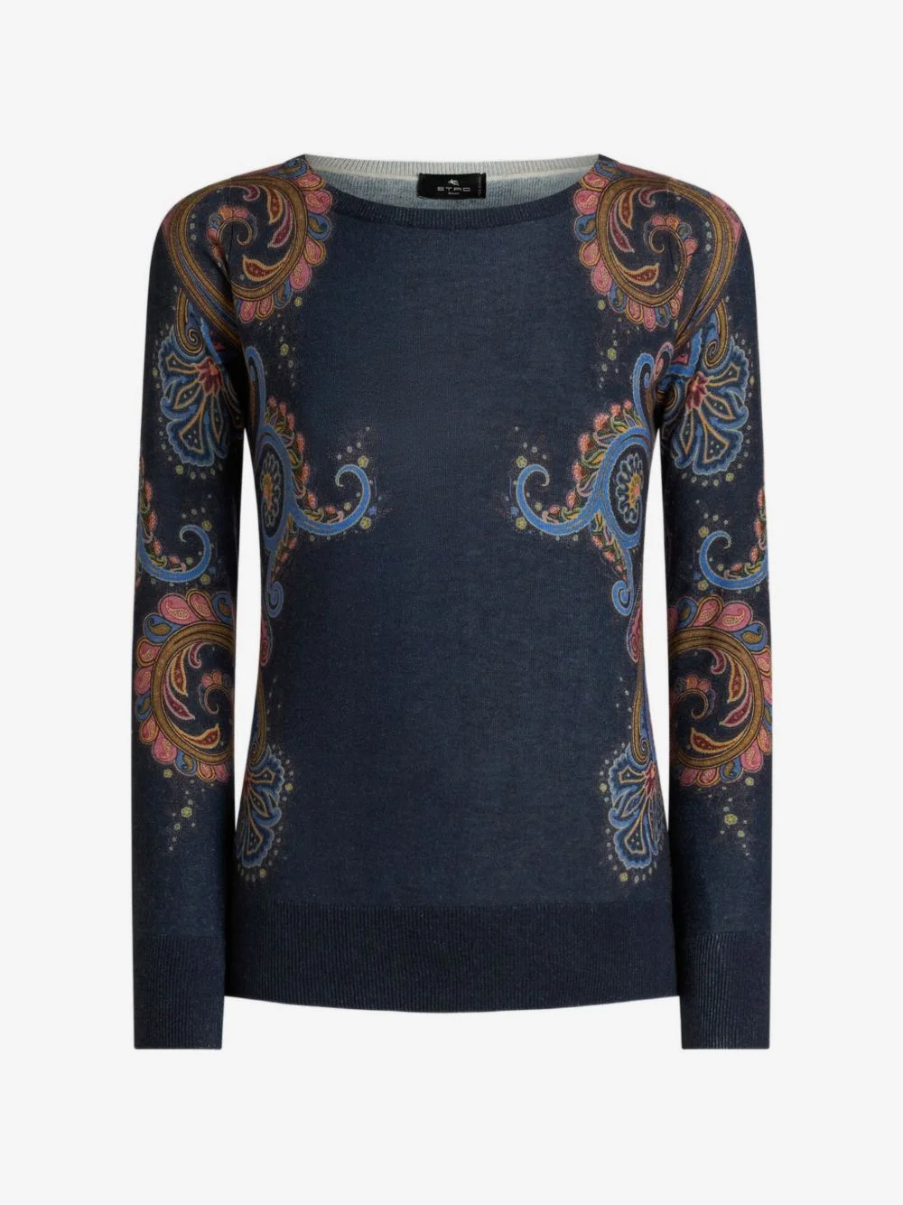 silk and cashmere sweater with placed paisley print - 1