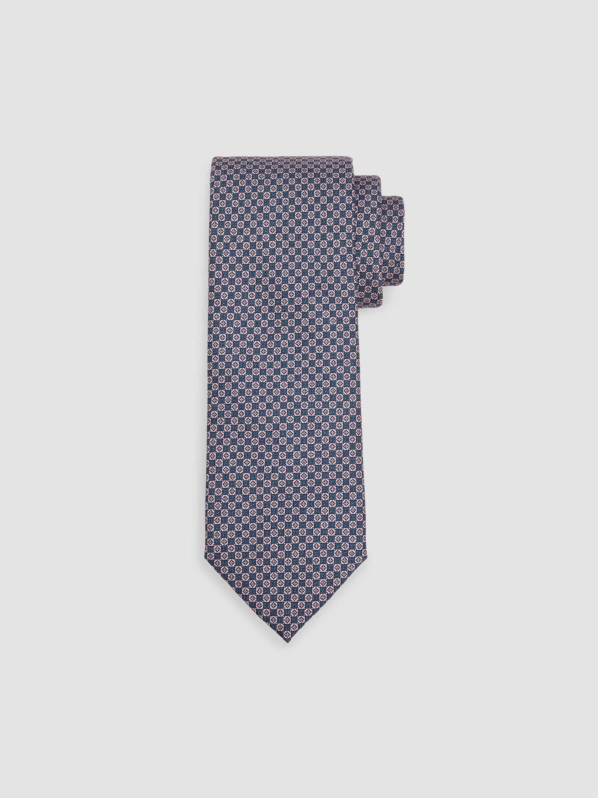 Men's Micro Motif Silk Tie - Navy - 1