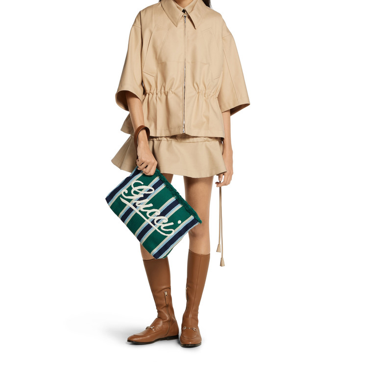 Large embroidered canvas pouch 5