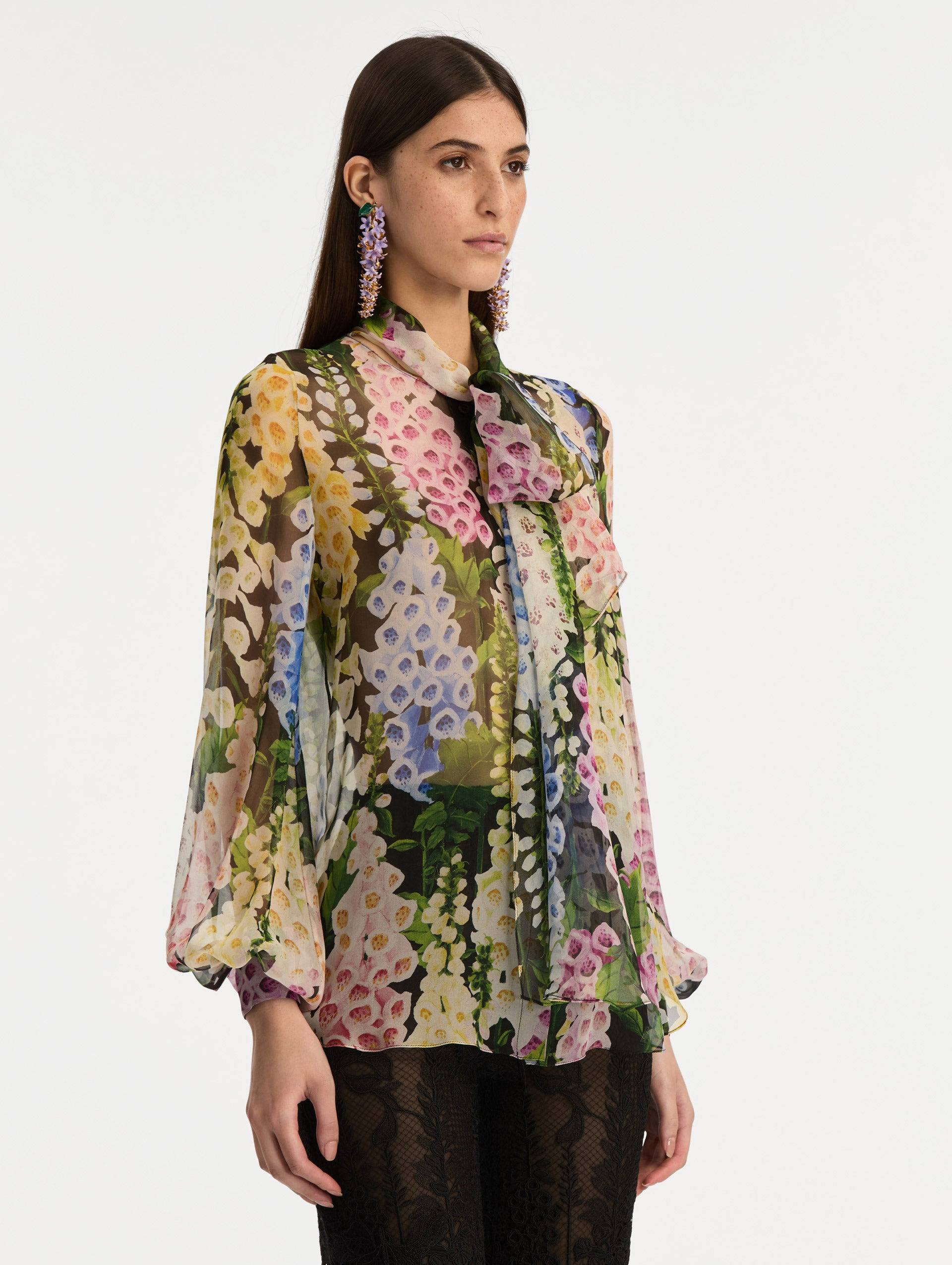 FOXGLOVE TIE-NECK CHIFFON BLOUSE - 5
