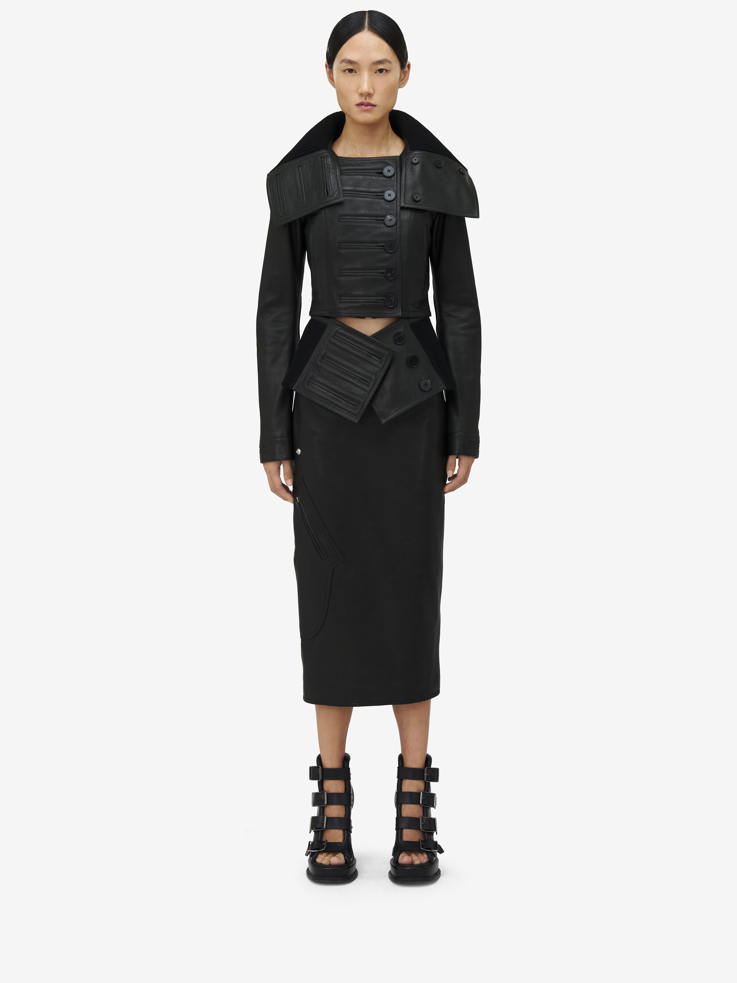Exaggerated Buttonhole Leather Jacket - 3