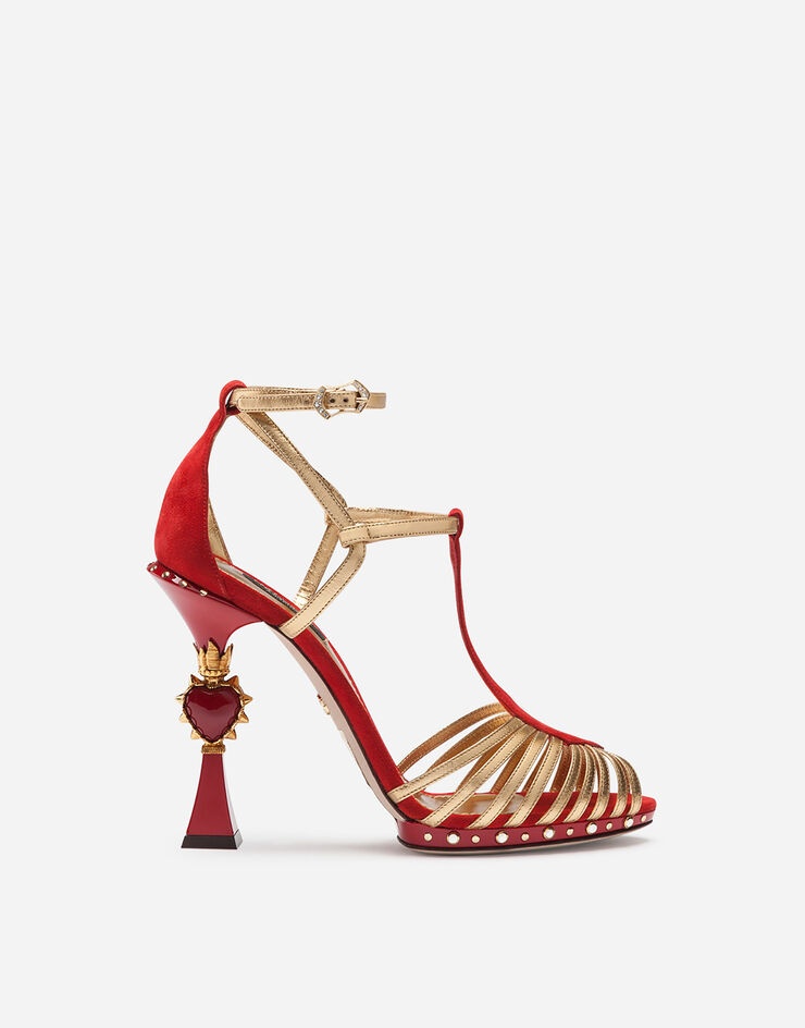 Sandals in suede and mordoré with sculpted heel - 1