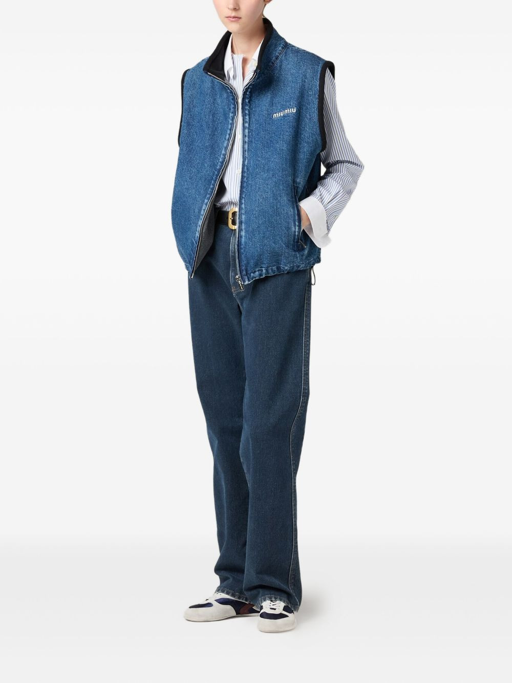 logo-embroidered denim gilet - 2