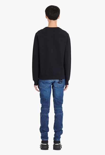 Black cotton sweatshirt with white Balmain logo print neckline - 3