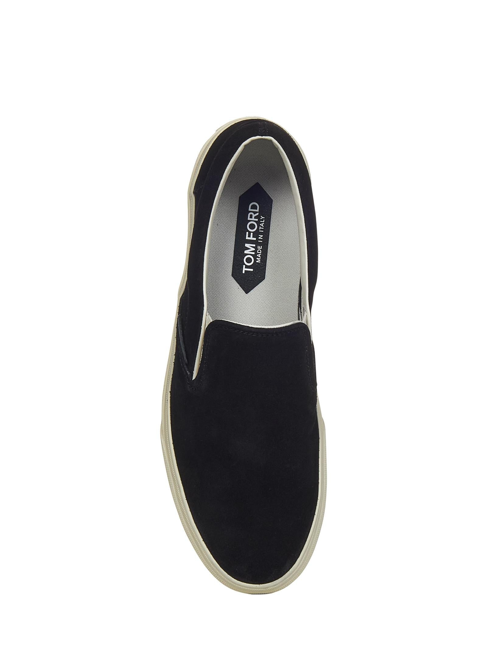 Slip-on sneakers in black suede with flat ivory rubber sole. - 4