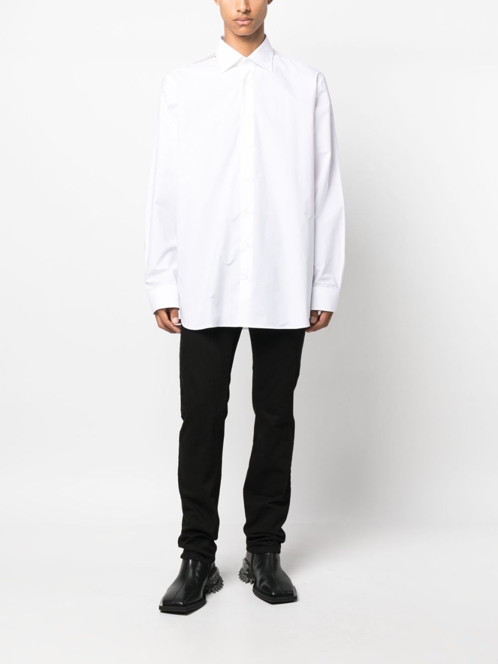 mesh-detail cotton shirt - 2