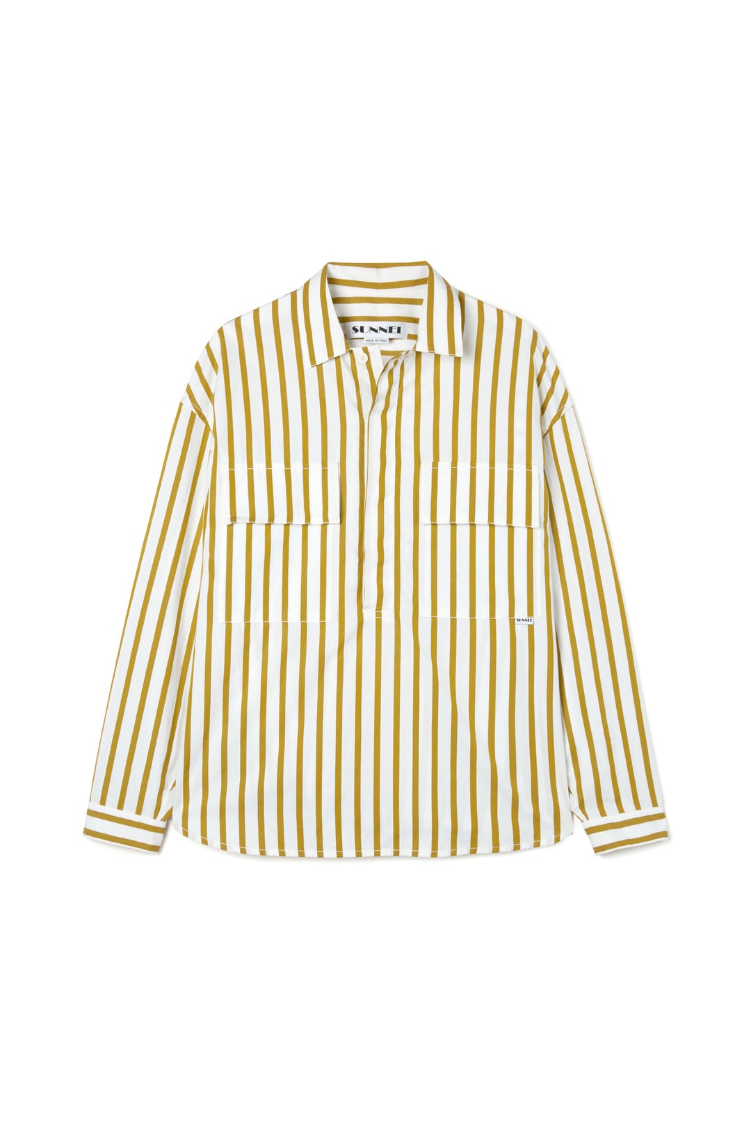 OVER SHIRT WITH POCKETS / white & olive stripes - 1