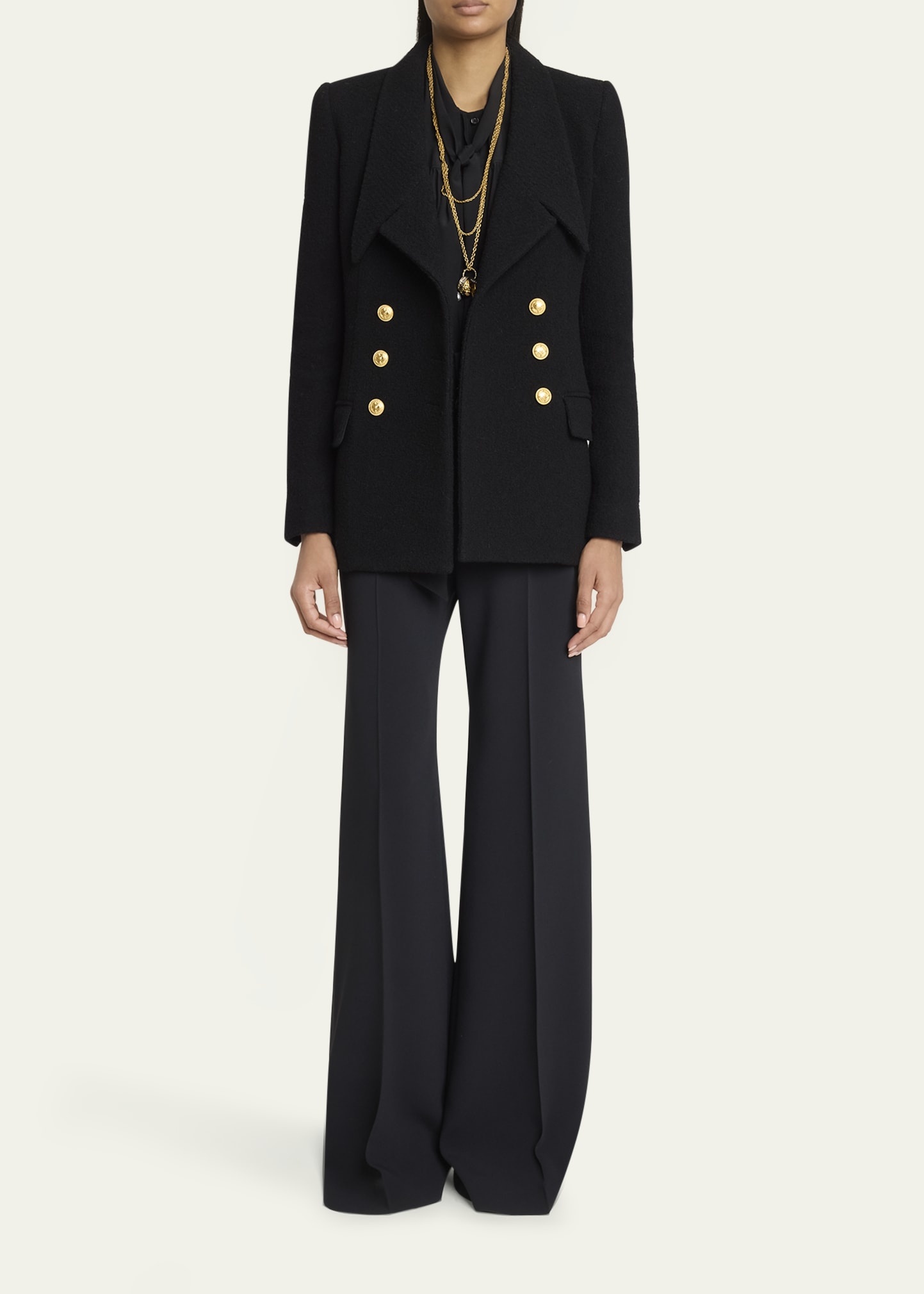 Cascade-Lapel Double-Breasted Boucle Jacket - 2