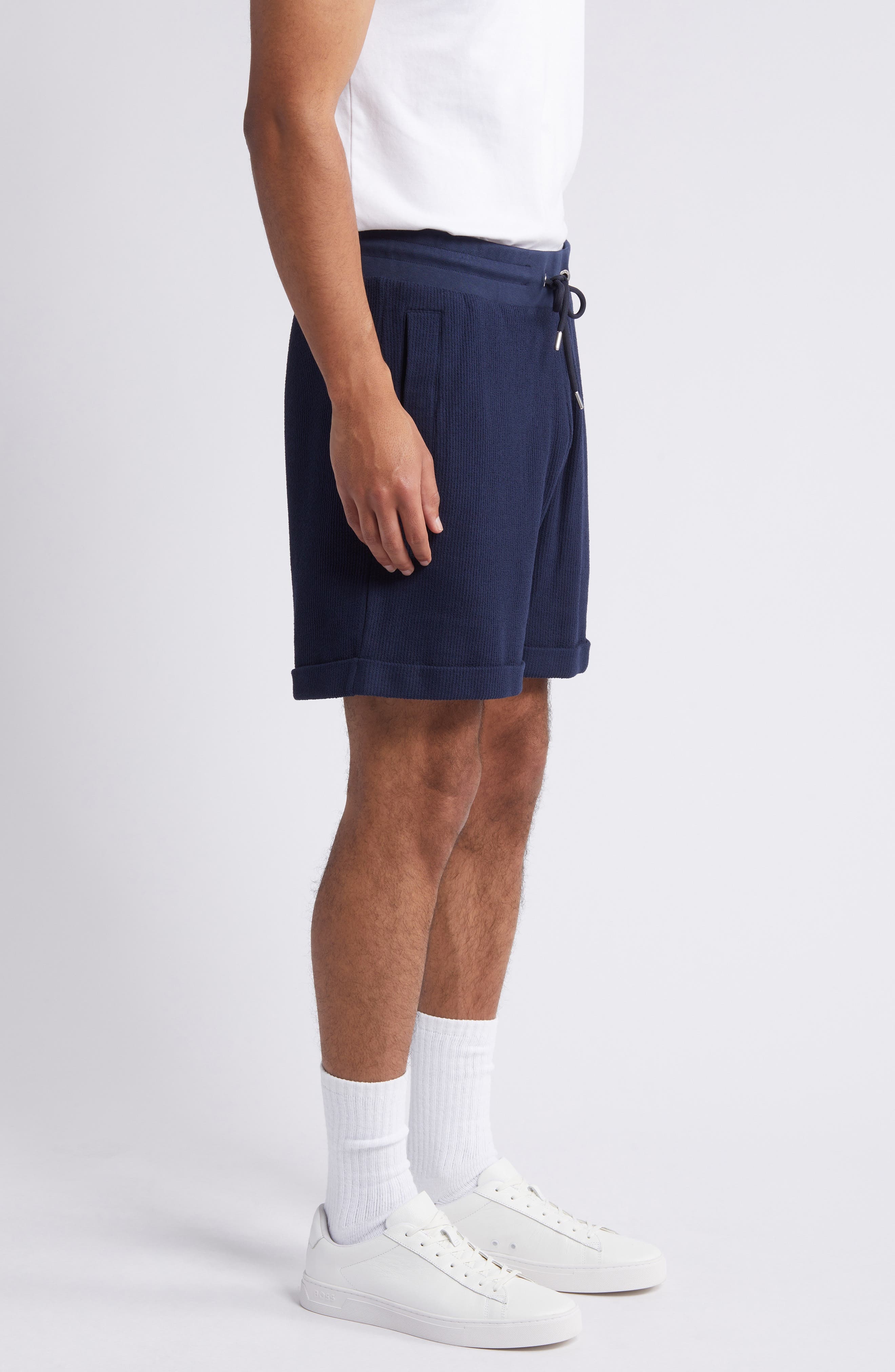 BOSS Lasdun Cotton Gauze Drawstring Shorts in Dark Blue at Nordstrom - 3