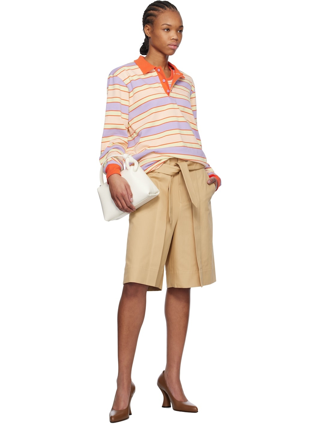Beige Folded Front Pleat Shorts - 4