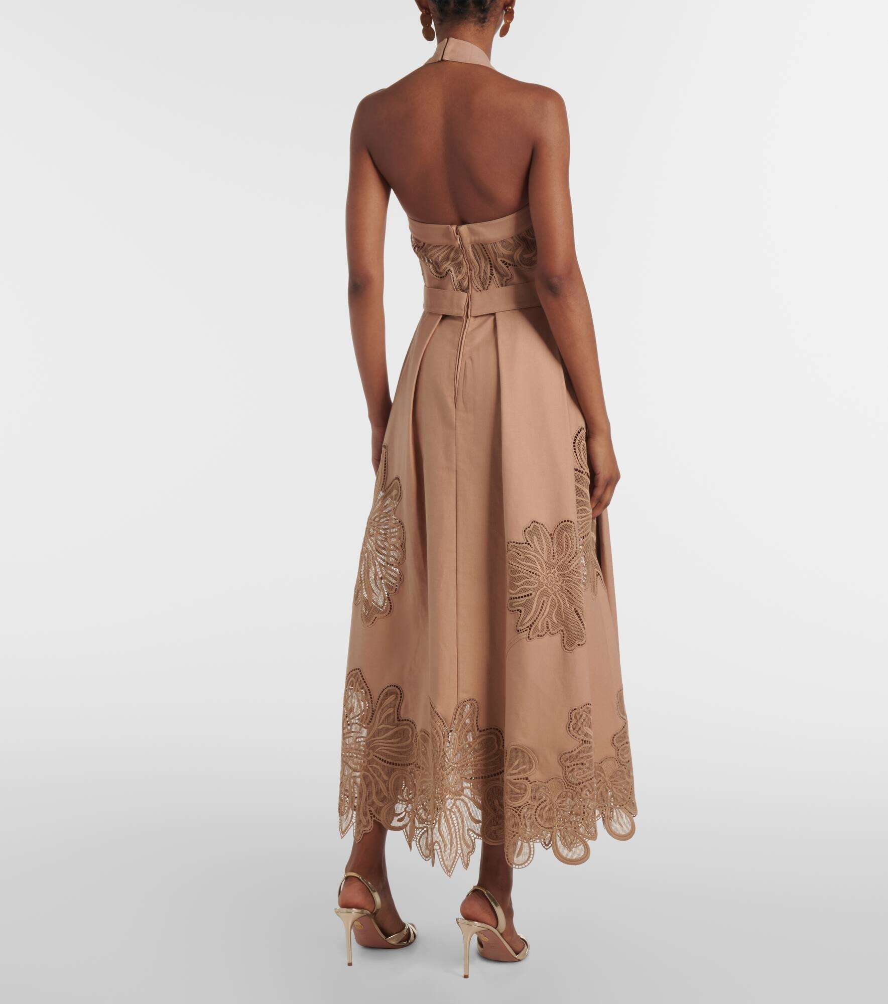 Embroidered gabardine midi dress - 3