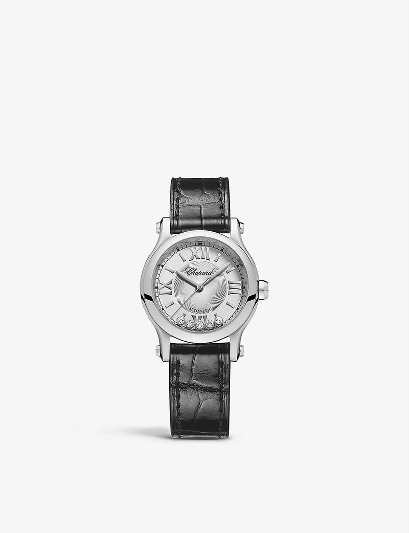 Happy Sport stainless-steel, alligator-embossed leather and 0.25ct diamond self-winding mechanical w 1