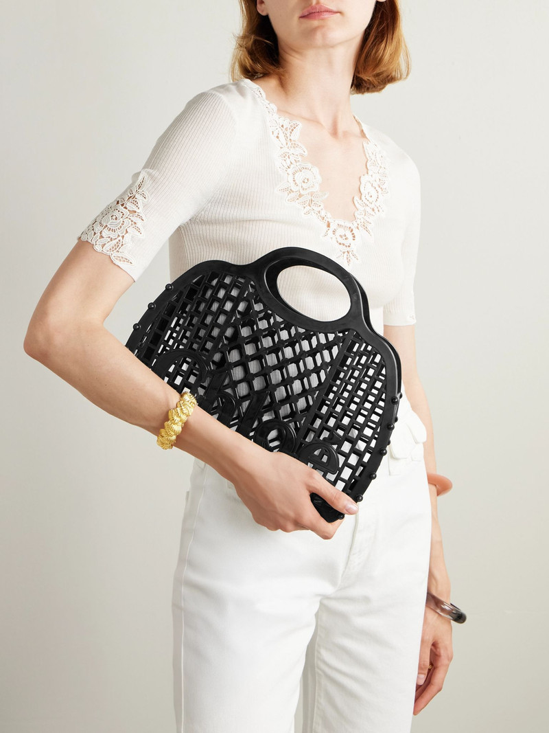 Chloé Cage leather-trimmed studded rubber shoulder bag Black outlook