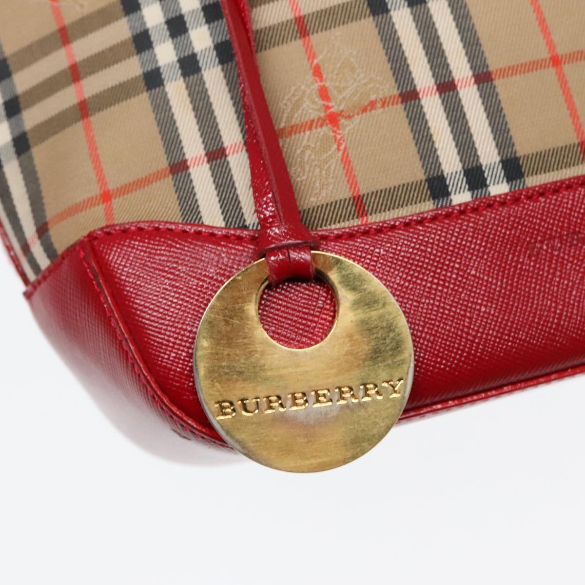 Burberry Nova Check Hand Bag Canvas Leather Beige Red Gold - 10