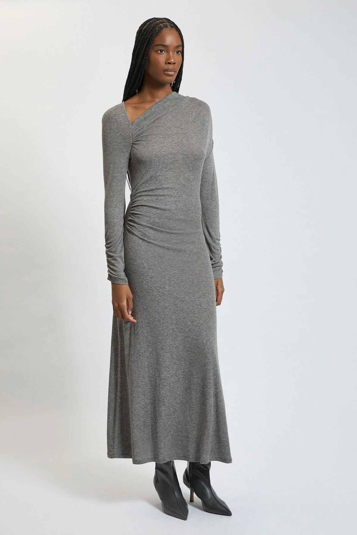 Wool Blend Asymmetric Hem Jersey Dress - 1